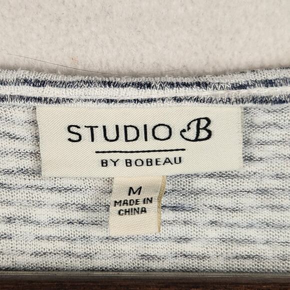 Studio B Bobeau T-Shirt Women M White Navy Striped Short Sleeve Top EUC - Picture 3 of 14